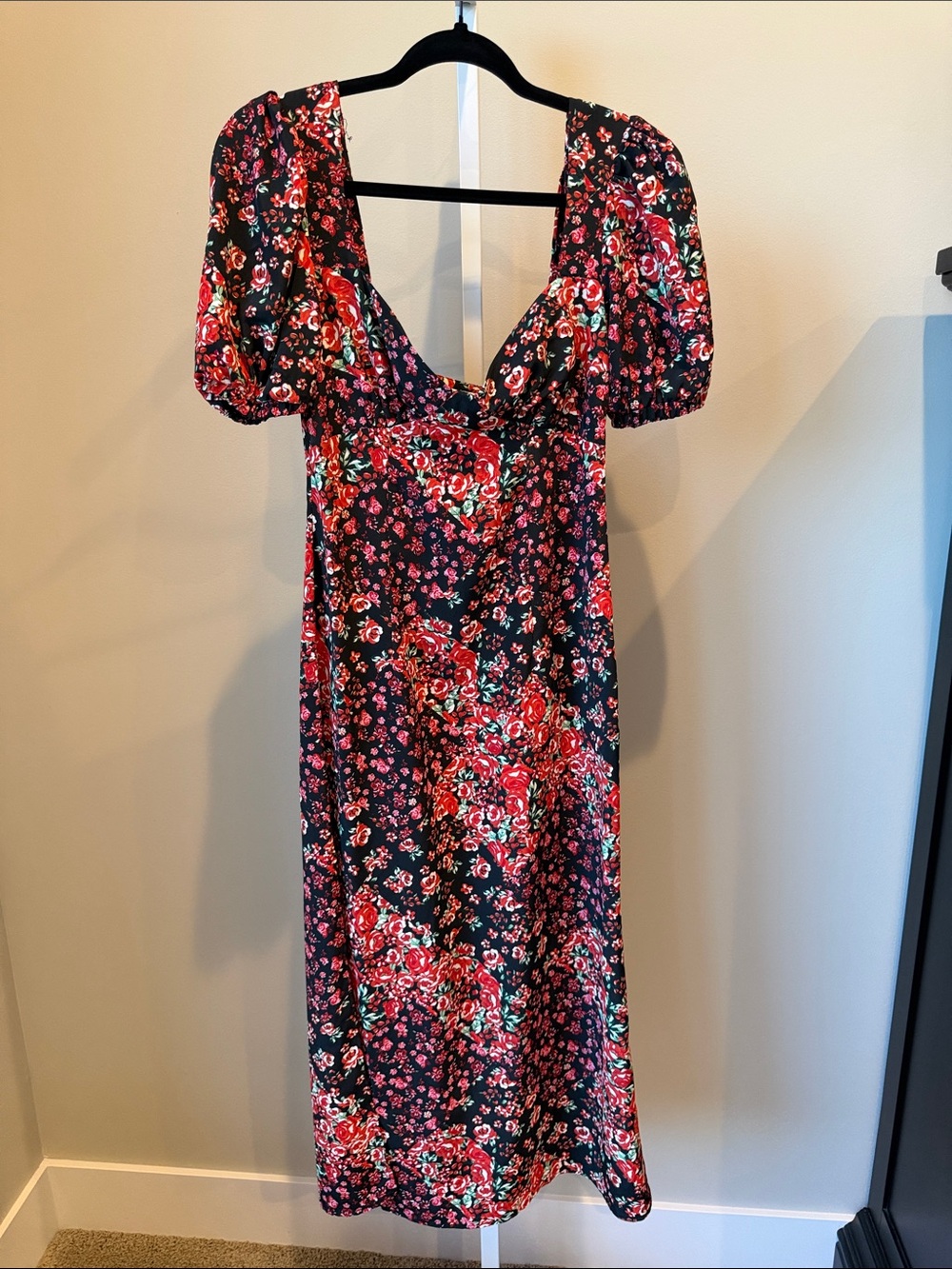 Top Shop Floral Puff-Sleeve Midi Dress
